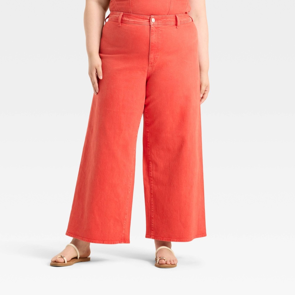 Universal Thread Sailor Wide Leg Pants Coral Red High Rise Denim Size 17/33W